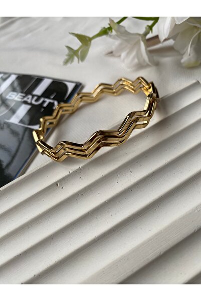 saren aksesuar Zikzak Ajda Bilezik Çelik Gold 3 Lü Zikzak Ajda Bilezik