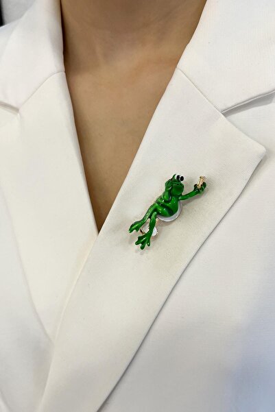 Modex Oturan Yeşil Kurbağa Broş (Ölçü:5cm)
