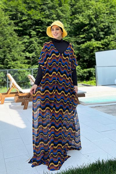 Remsa Mayo Colorful Remsa Hijab Swimsuit - Knitwear Knitted Single Kaftan Pareo 430-T9