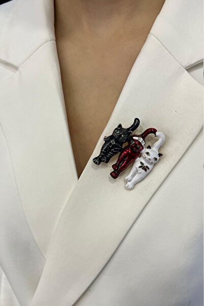 Modex Mineli Renkli Üçlü Kedi Broş (4cm)