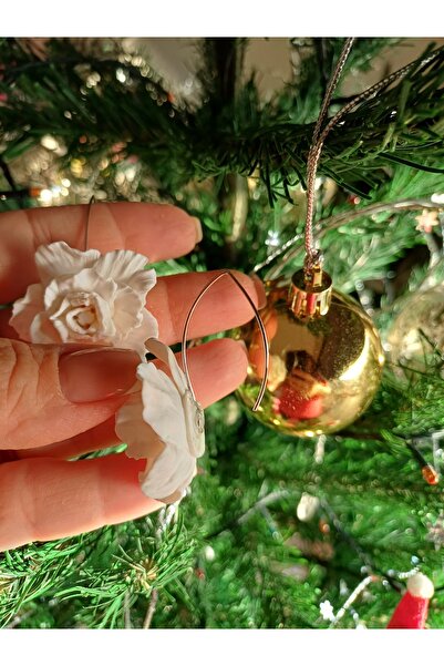 CREATİVESHOP Beyaz Şakayık Küpe, Polimer Kil Küpe, Sallantılı Çiçek Küpe,