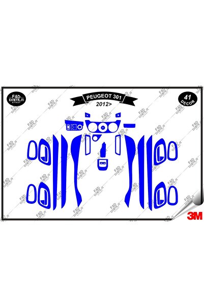 FD Damla Etiket Peugeot 301 2012 Garnitură Consolă Torpedo Set Furnir Mahon 41 Bucăți Albastru