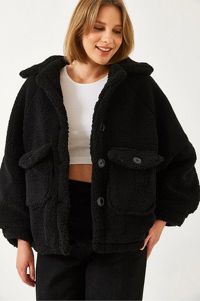 Bianco Lucci Women's Double Pocket Oversize Plush Coat 3117 60261159