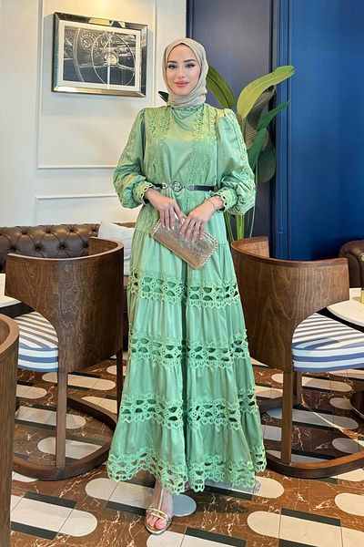 Lale Butik Mint 8232 Shiny Laced Dress