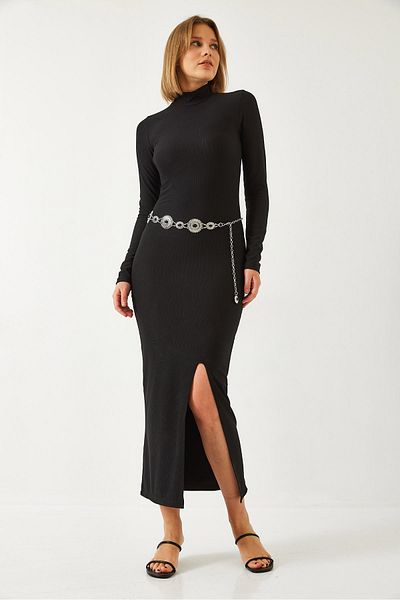 Bianco Lucci Women's Half Turtleneck Ottoman Fabric Long Dress 420 60261158
