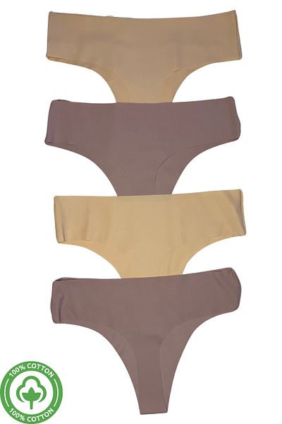 PJ & Me Laser Cut 4-Piece Women's String Set with Soft and Flexible Construction (Mink and Skin Color)