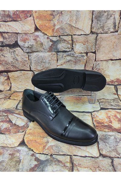 Rego Black Genuine Leather Lace-Up Poly Sole Casual Classic Men's Shoes