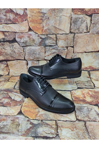 Rego Black Genuine Leather Lace-Up Poly Sole Casual Classic Men's Shoes
