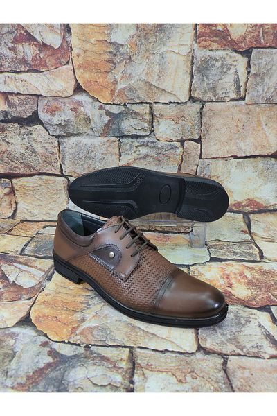 Rego Taba Color Genuine Leather Lace-Up Poly Sole Casual Classic Men's Shoes