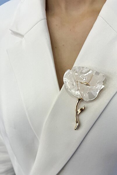 Modex Altın Rengi Sedef Gül Broş (4*7cm)