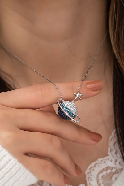 Nereze 925 Ayar Renk Geçişli Gezegen Kolye Kadın Gümüş Kolye