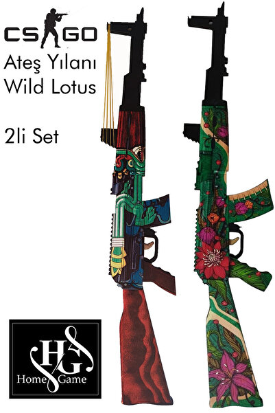 Genel Markalar Ahşap Cs Go AK47 Ateş Yılanı ve Wild Lotus Skin kaplamalı 2li ...