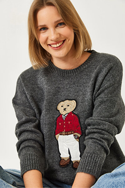 Bianco Lucci Pulover de damă cu ursuleț de pluș brodat 9016 60261164