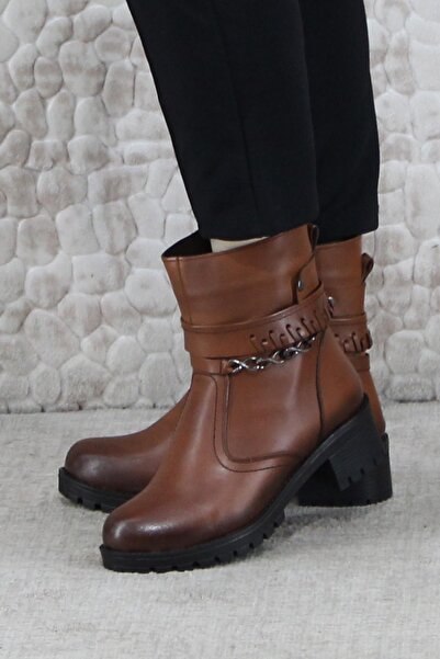 Mehmet Mete 42840 Γυναικείες μπότες με αντιολισθητική σόλα από γνήσιο δέρμα Tan