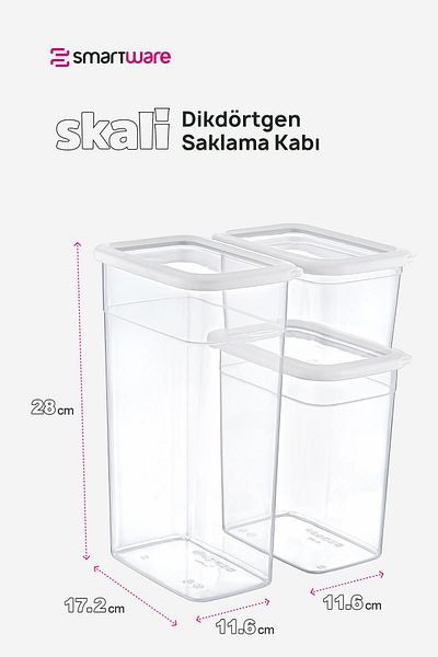 Smartware White Set of 4 Scale Rectangular Storage Containers - 1210 Ml, 2350 Ml, 3500 ml