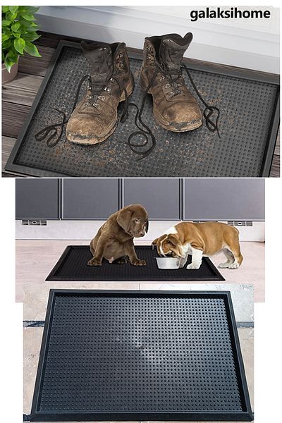 galaksihome Black Mat with Hygienic Pool - Outside Door, Curly and Deinfectant Mat