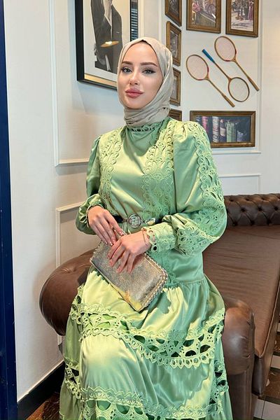 Lale Butik Mint 8232 Shiny Laced Dress