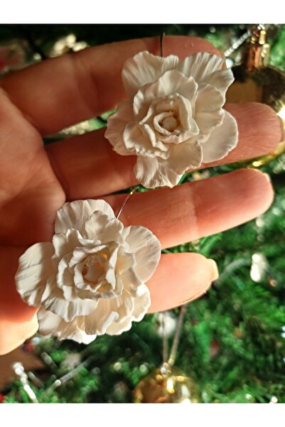 CREATİVESHOP Beyaz Şakayık Küpe, Polimer Kil Küpe, Sallantılı Çiçek Küpe,