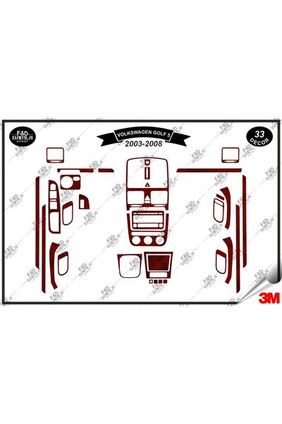 FD Damla Etiket Volkswagen Golf 5 2003-2008 Consolă torpedou - Set de 33 de piese din furnir de mahon pentru tablou de bord