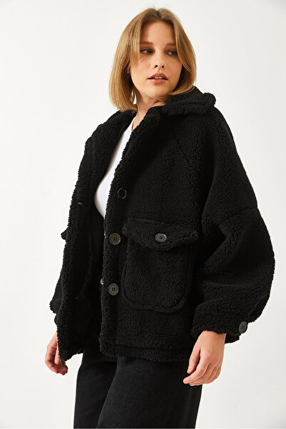 Bianco Lucci Women's Double Pocket Oversize Plush Coat 3117 60261159