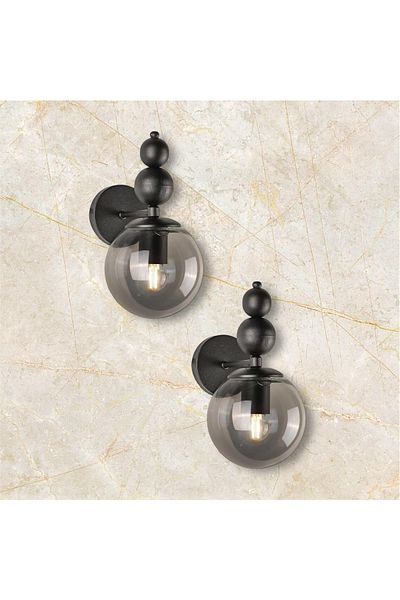 OSC HOME AYDINLATMA TASARIM Sport Black Sconce Set of 2 with Smoked Glass