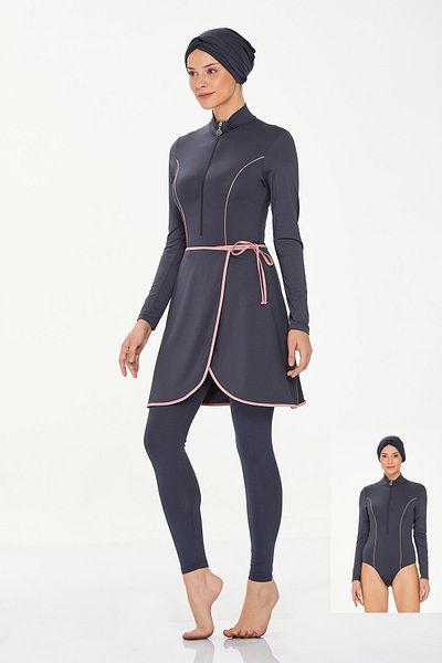 REMSA Anthracite Hijab Swimsuit - Lycra and Full Covered, Torı 8230