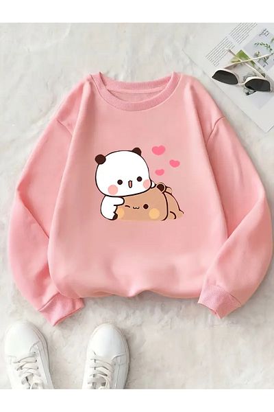 Karatopak Pachet de 2 hanorace unisex oversize cu gât crew cu imprimeu panda