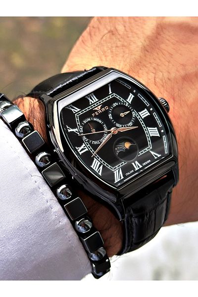FERRO Black Color Functions Active Men Wrist Watch +Bracelet