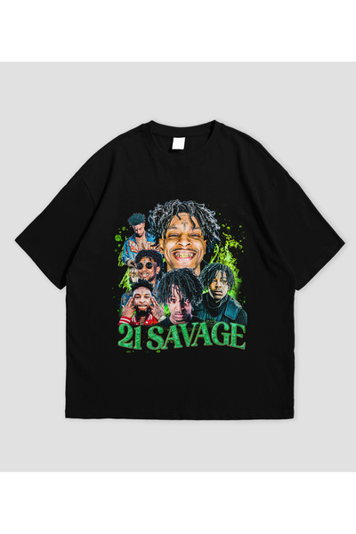 SVART WEAR 21 Savage - تي شيرت كبير الحجم للجنسين بتصميم ريترو