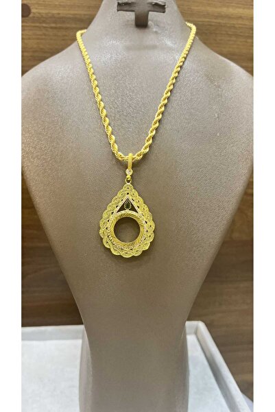 barisiva gold 22 ayar altın kaplama çeyrek için zincirli kolye