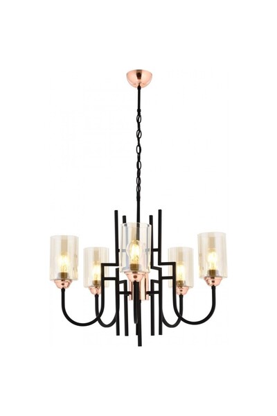 Avonni Av-4163-5bsy Siyah Boyalı Modern Avize E27 Metal Cam 62cm