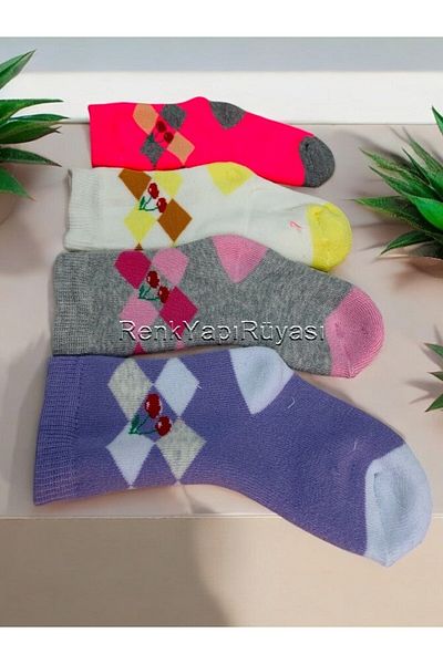 RENK YAPI RÜYASI 4 Winter Girl's Towel Socks - 80% Cotton, Half Socks, Short Socks