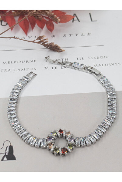 Siya Silver سوار نسائي من سلسلة Vip بحجر الزركون المائي - مزيج من الفولاذ الم...