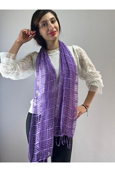 Gönülden Tasarım 180X60 Cm Tricotaj Plasă Femei Eșarfă Şal Violet