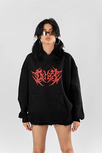 Bak Moda Crvena sumrak Štampano Oversize kroj unisex crna jakna sa kapuljačom