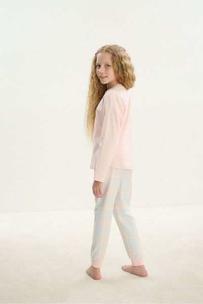 Sevim Costum de pijama roz cu maneca lunga pentru fete C2T5N7O8