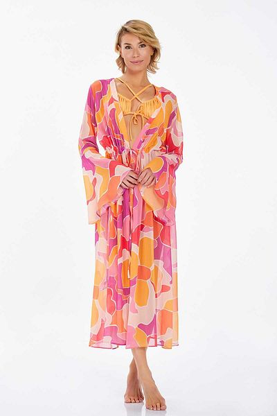 REMSA Ann 6122 Orange Single Kimono Pareo - On Swimsuit