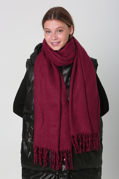 REMSA Claret Red Tasseled Boucle Shawl - 40X210 Cm, Model 1257