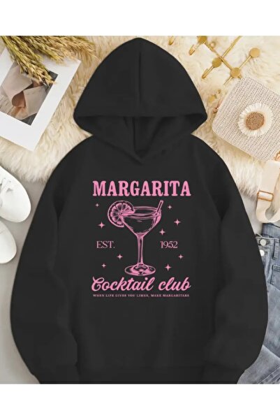 Frisson rend Hanorac de iarnă supradimensionat, cu glugă, cu imprimeu cocktai...