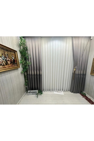 NİVEMESHOME Nivemeshome Meva - Χρυσή ρίγα, σφιχτή πλισέ κουρτίνα από τούλι APM