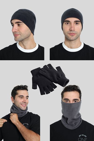 DONEX Polar Beanie Fleece Neck Collar and Knitwear Cut Gloves Set of 3 Pcs