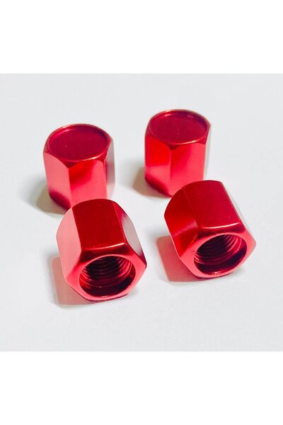 cabbaroğlu ticaret Tüm Araçlara Uyumlu Alüminyum Sibop Kapağı 4'lü Set Kırmızı