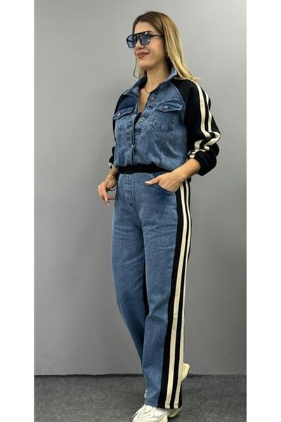 Calisa Set jachetă și pantaloni din denim Beaggy Palazzo - Design exclusivist
