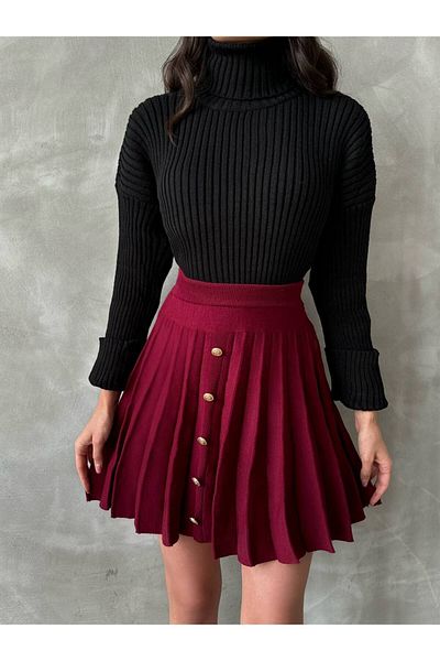 oshebu Tricotaj de damă bordeaux Fusta mini plisată