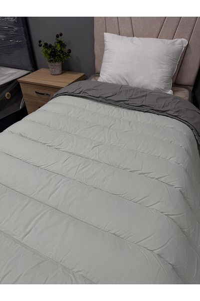 Clasy 100% Cotton Ranforce Single Quilt Double Sided Green-Grey Plain Pattern
