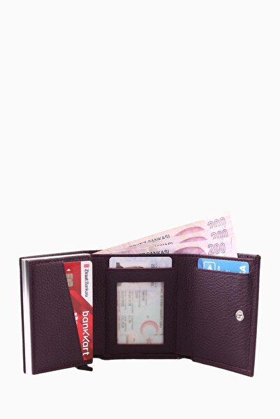 DAMY Genuine Leather Unisex Mechanism Wallet 626Mg - Plum