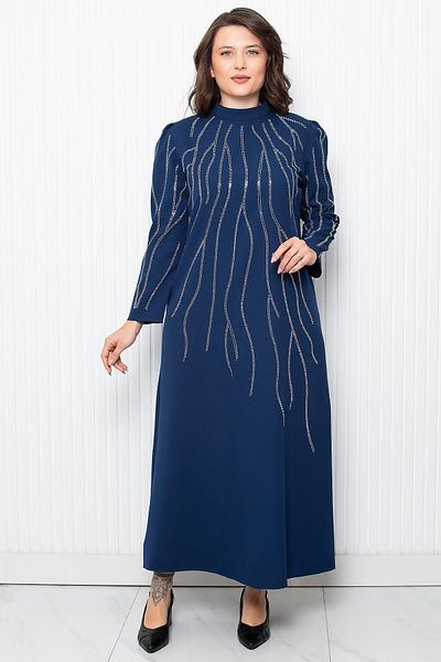 DENİMİNİ Stonework Double Crepe Fabric Plus Size Hijab Evening Dress Dnm946