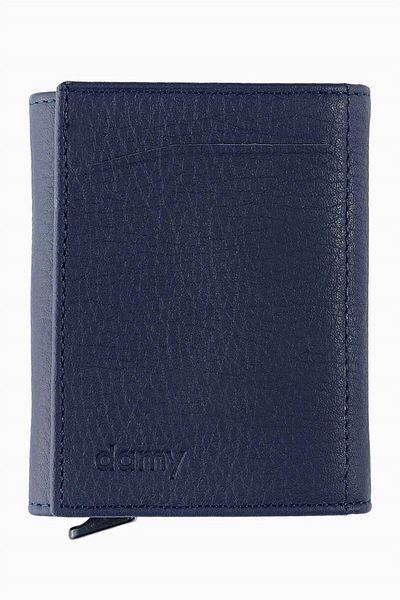 DAMY Genuine Leather Unisex Mechanismed Wallet 626mg - Navy Blue