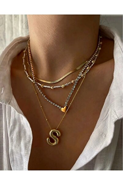 CASELN Çelik Zincirli Gold Balon Harf Kolye