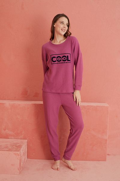 ELİTOL Set de pijamale Pitikare Waffle cu imprimeu Plum Cool